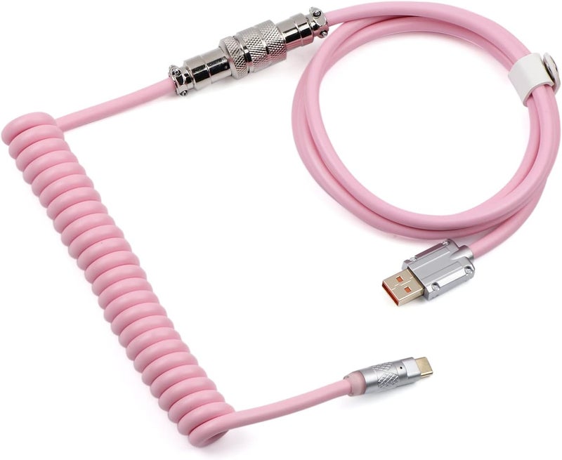 EPOMAKER Puff Aviator Coiled USB Cable, Type C Detachable Mechanical Gaming Keyboard Cable for Win/Mac/Gamers, Suitable for RT100/TH68 PRO/TH80 PRO/TH96/TH80 SE/CIDOO V65. etc(Puff Pink) - Image 4